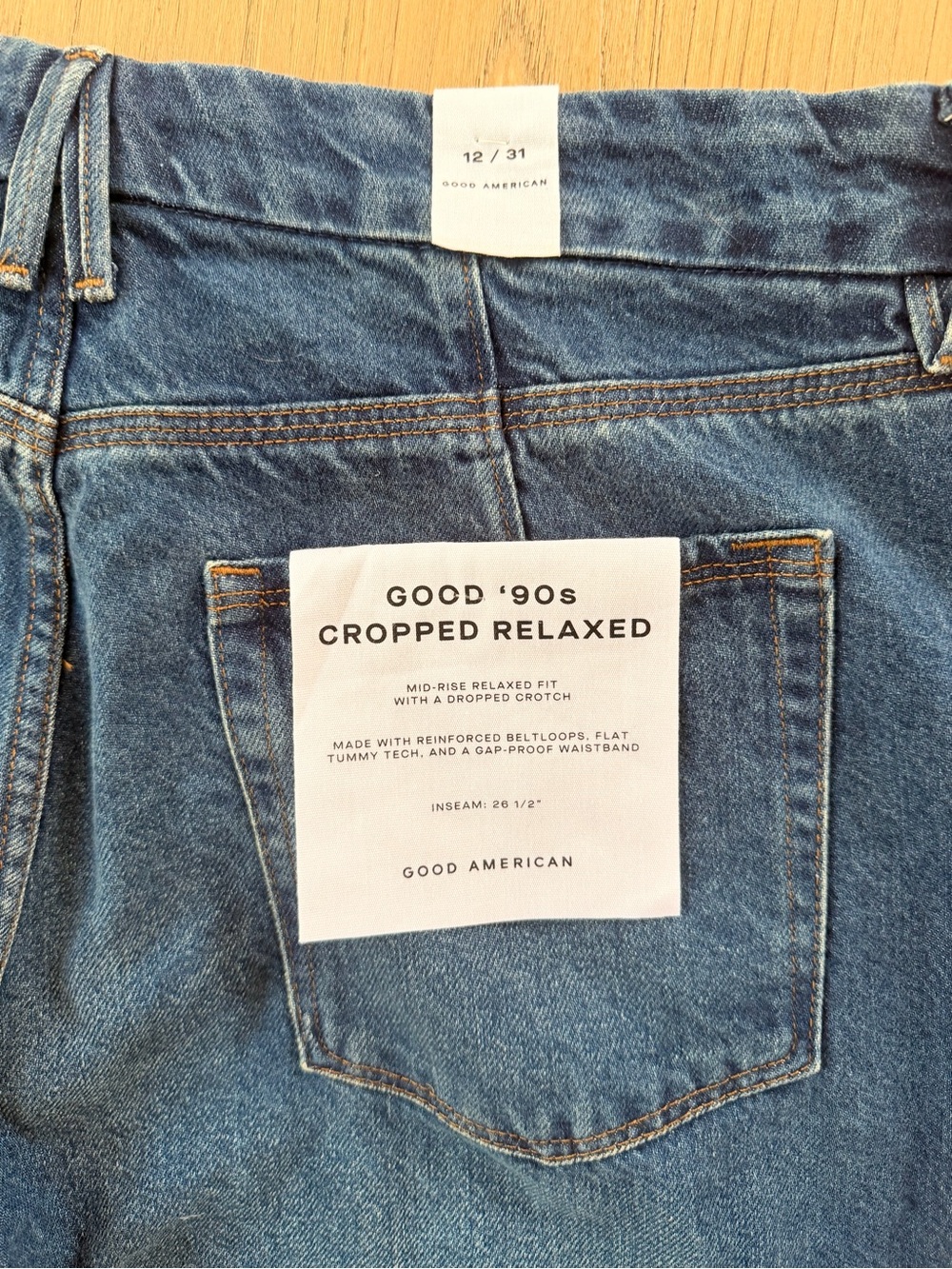 Good American Good 90s Cropped Relaxed Jeans In Dark Blue NWT Size 12 - Picture 9 of 11